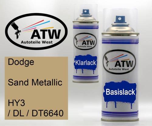 Dodge, Sand Metallic, HY3 / DL / DT6640: 400ml Sprühdose + 400ml Klarlack - Set, von ATW Autoteile West.
